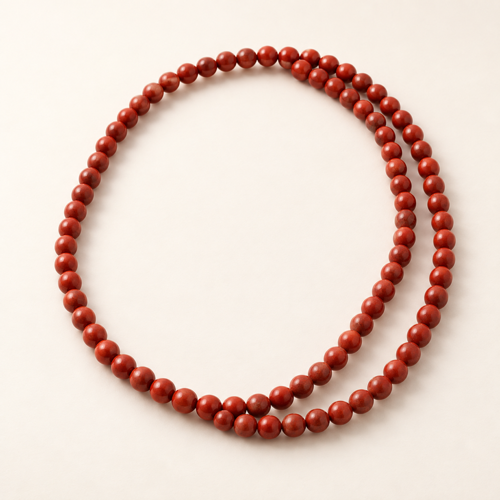 Collier en jaspe rouge avec perles rondes polies de 6 mm sur fond clair