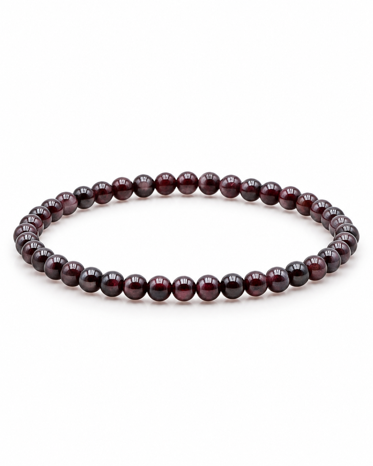 Bracelet en grenat rouge 4 mm, vue complète sur fond blanc pur