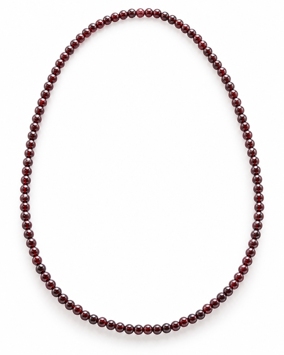 Collier en grenat rouge 4 mm - 45 cm, vue complète sur fond blanc pur