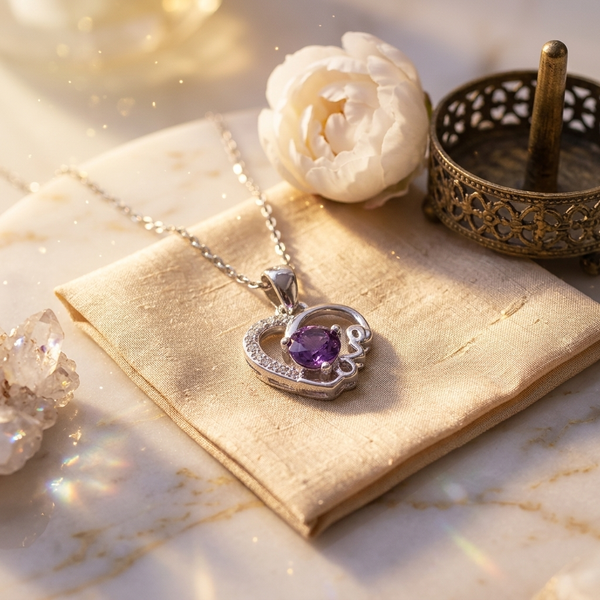 Pendentif Améthyste Cœur Argent Rhodié