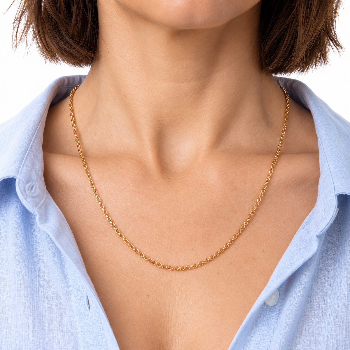 Chaîne dorée maille forçat réglable 50 cm - 03, échelle au cou