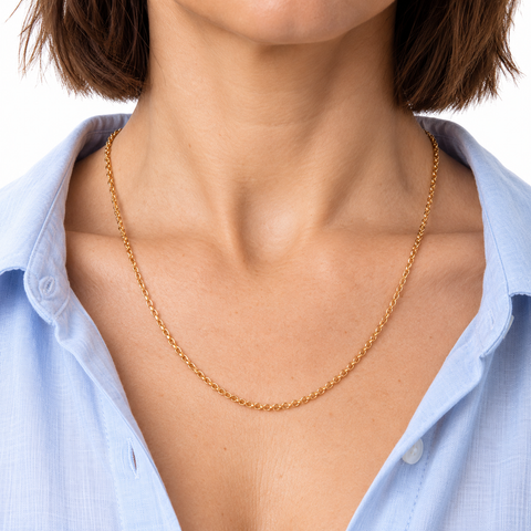 Chaîne dorée maille forçat réglable 50 cm - 03, échelle au cou