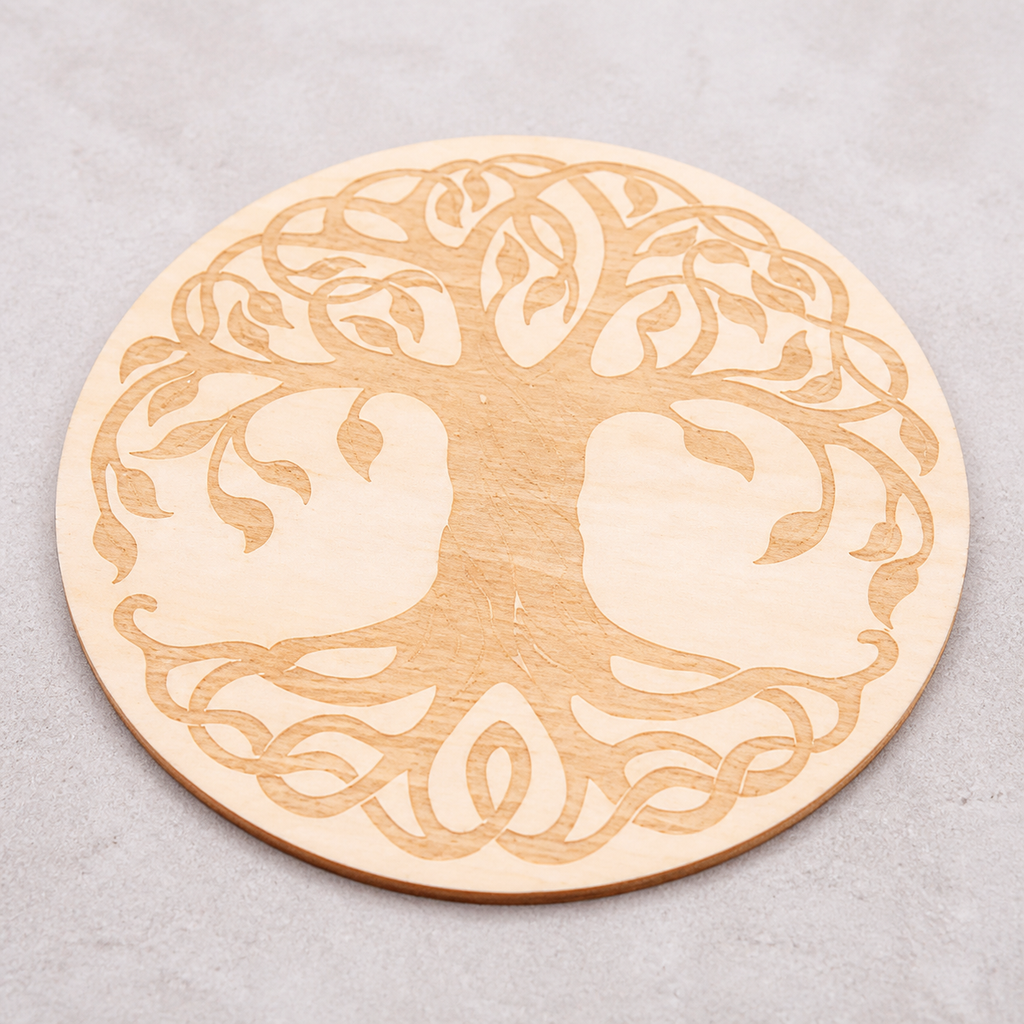 Plaque Arbre de Vie en bois de tilleul - 10 cm, macro de la matière et des détails vérifiés