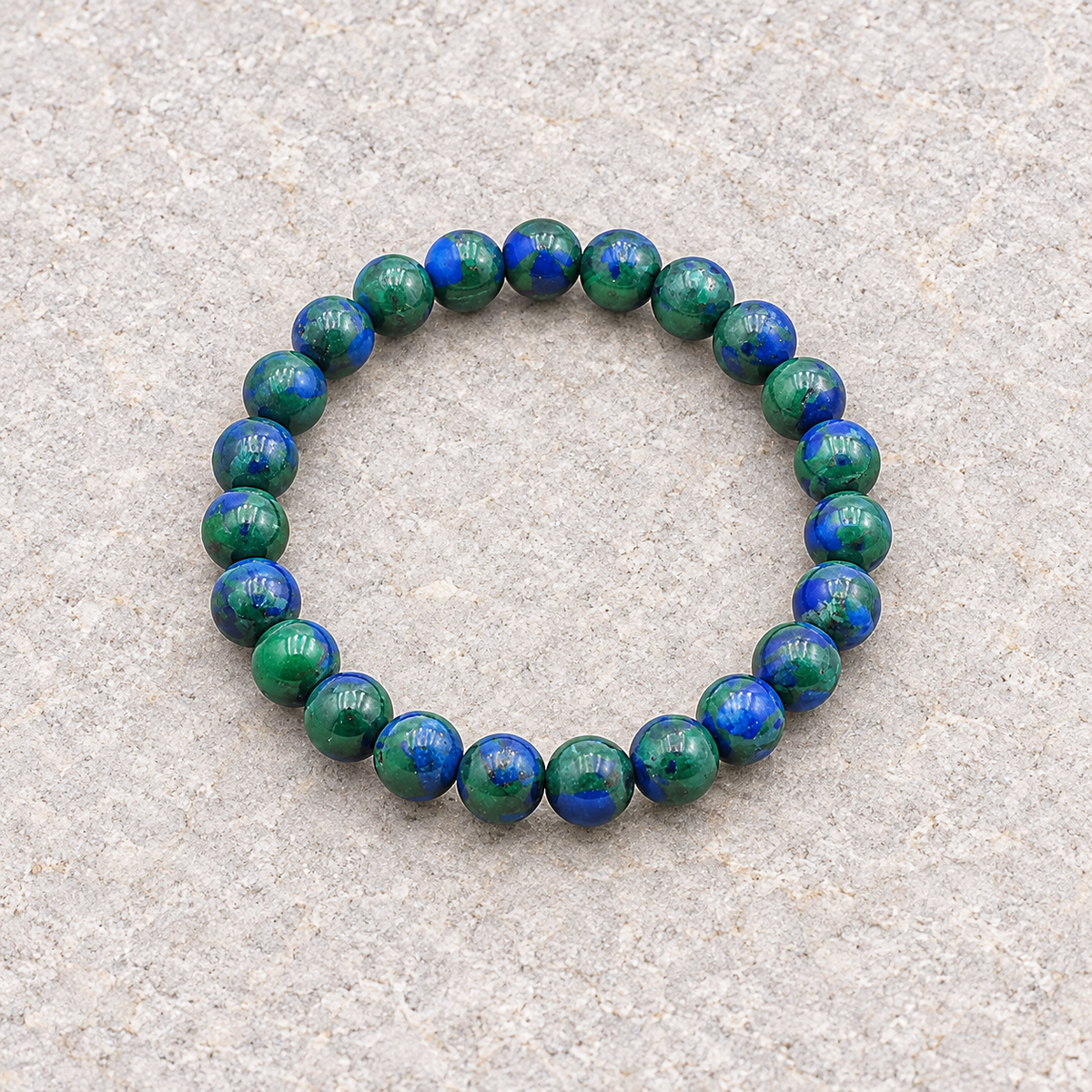 Bracelet en azurite-malachite 8 mm : rang vu du dessus