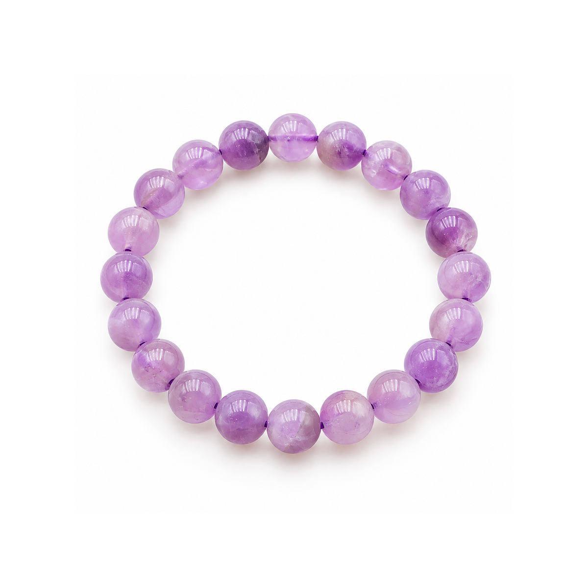 Bracelet en améthyste 8 mm taille 0 : boucle vue de dessus