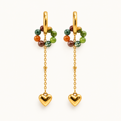 Boucles d'oreilles Auren dorées en agate indienne 4 mm sur fond Nacre MilAura