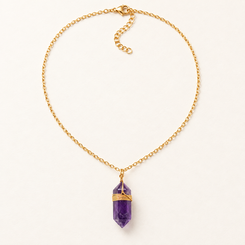 Collier boho doré en améthyste - 38 à 43 cm