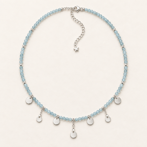 Collier Nuage argenté en aigue-marine 4 mm - 40 à 45 cm
