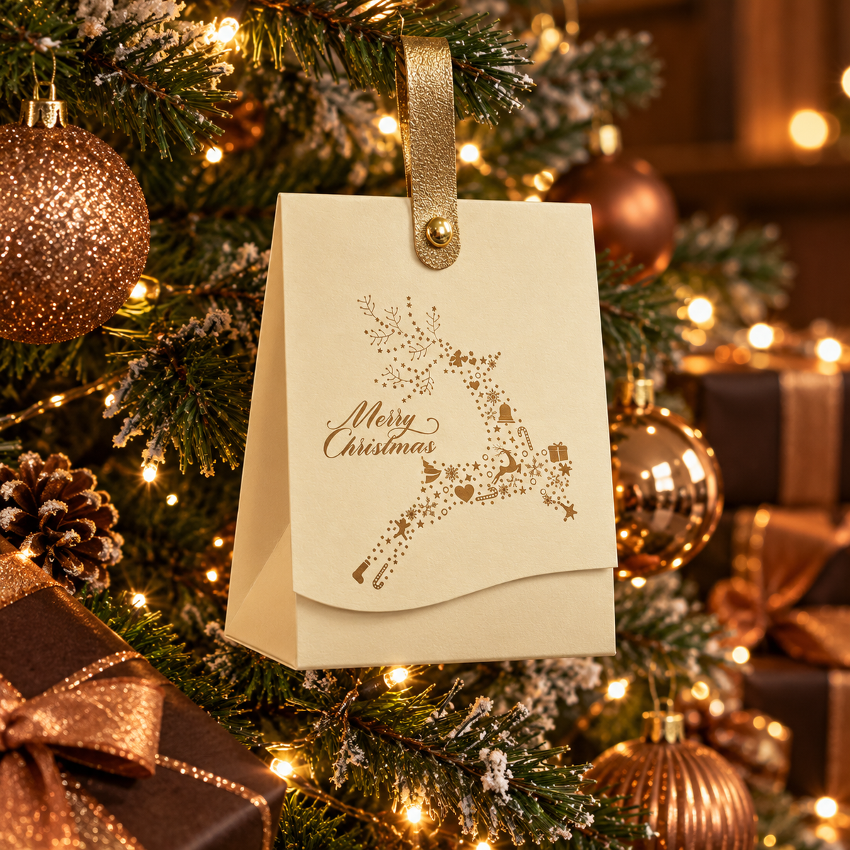 Écrin de Noël Énergie, bracelet en citrine chauffée : Dans le sapin décoré