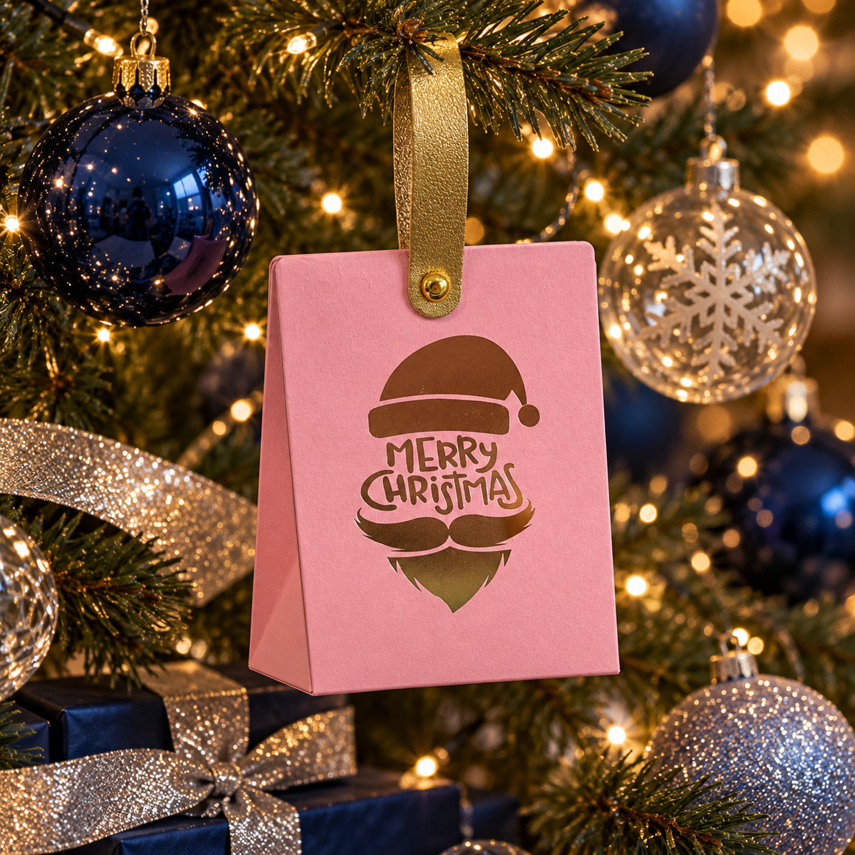 Écrin de Noël Amour, bracelet en quartz rose : Dans le sapin décoré