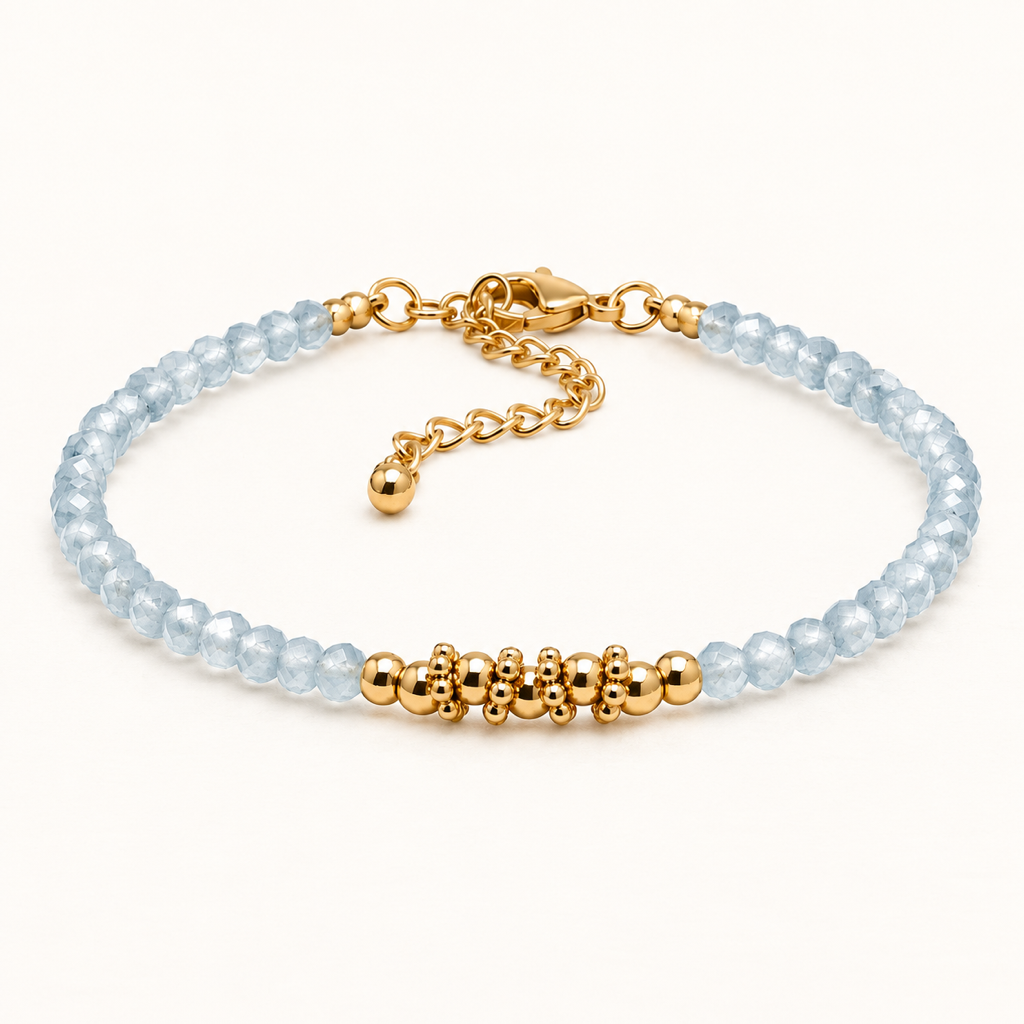 Bracelet doré en aigue-marine naturelle - 16 à 21 cm