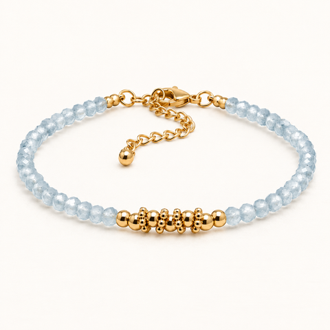 Bracelet doré en aigue-marine naturelle - 16 à 21 cm