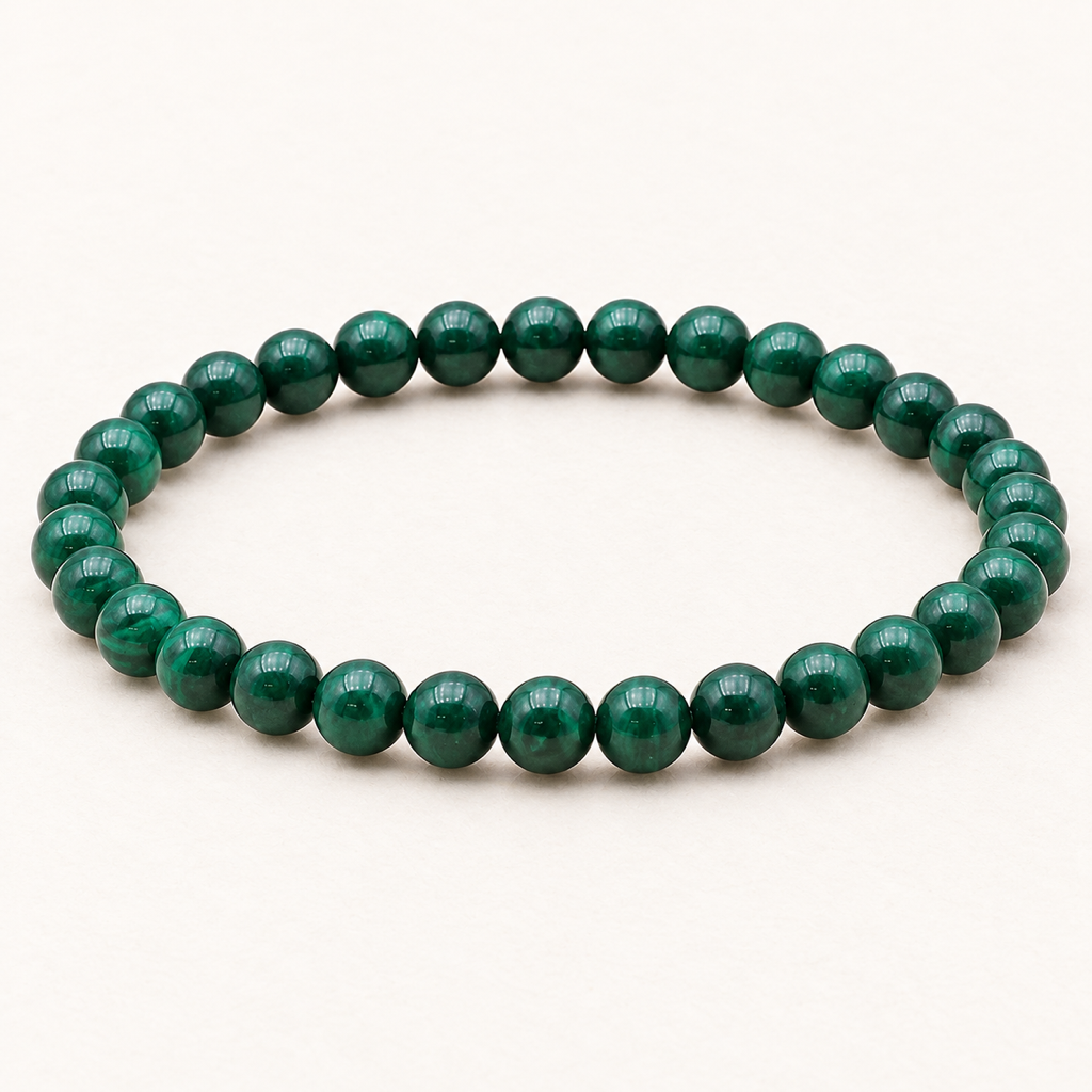 Bracelet en malachite - Perles de 6 mm sur fond Nacre MilAura