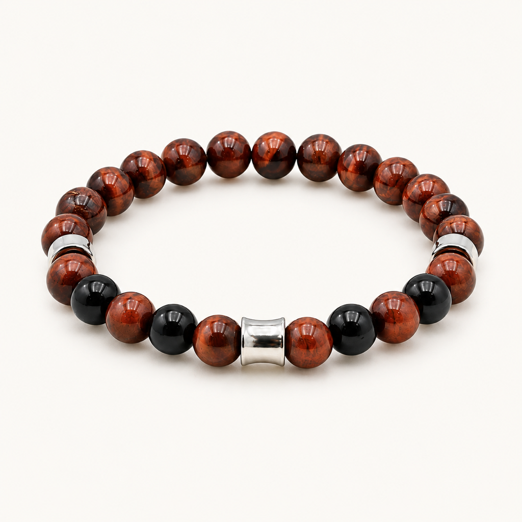 Bracelet Kahel en onyx et œil de taureau sur fond Nacre MilAura