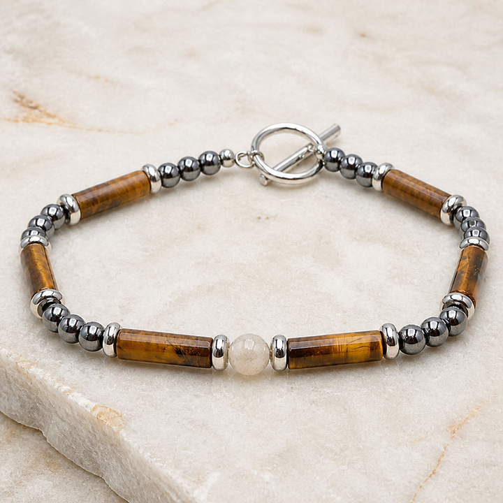 Bracelet Légende en labradorite, œil de tigre et hématite, vue complète
