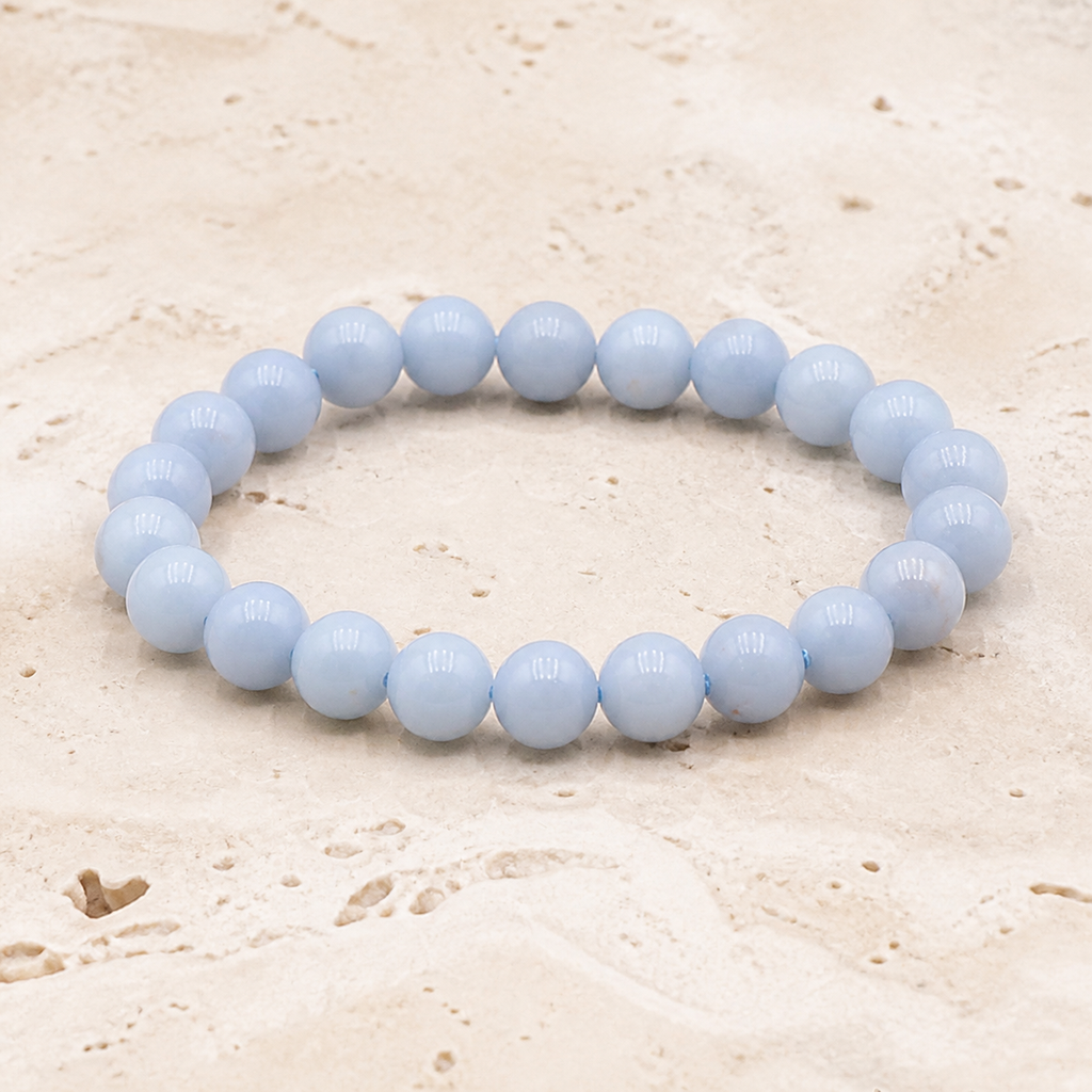 Bracelet en angélite 8 mm - 16 à 18 cm