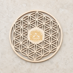 Plaque Fleur de Vie et Œil d'Horus en bois - 10 cm