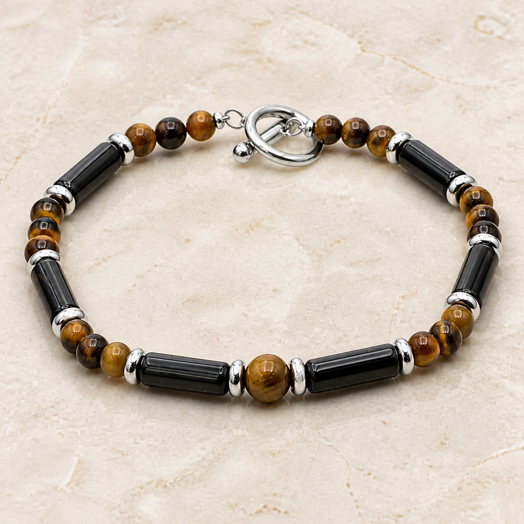 Bracelet Légende en œil de tigre et onyx, vue complète