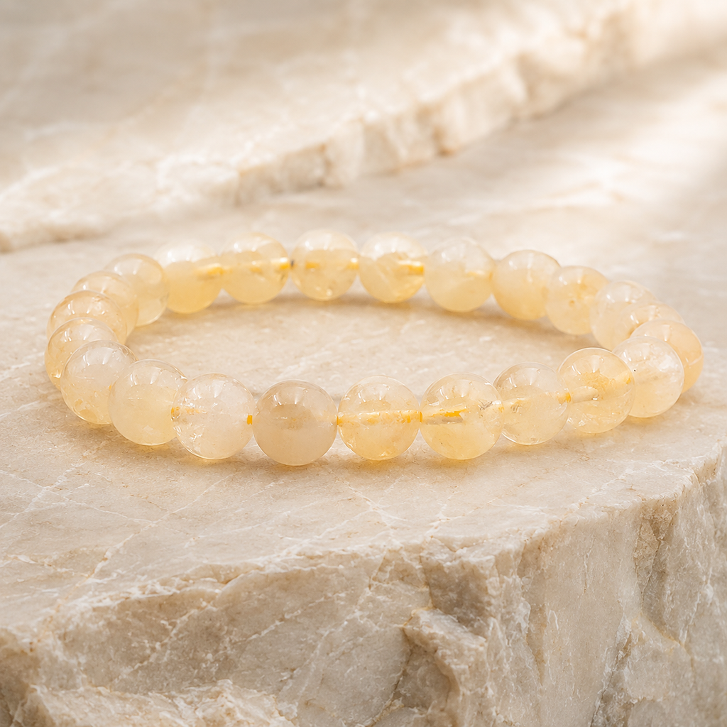 Bracelet en citrine chauffée à perles de 8 mm sur pierre claire