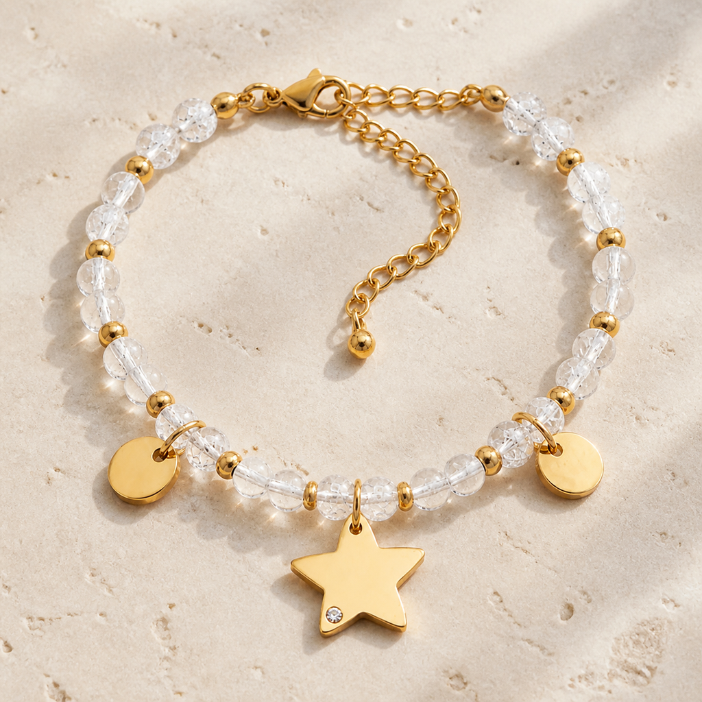 Bracelet Mira doré en cristal de roche 4 mm