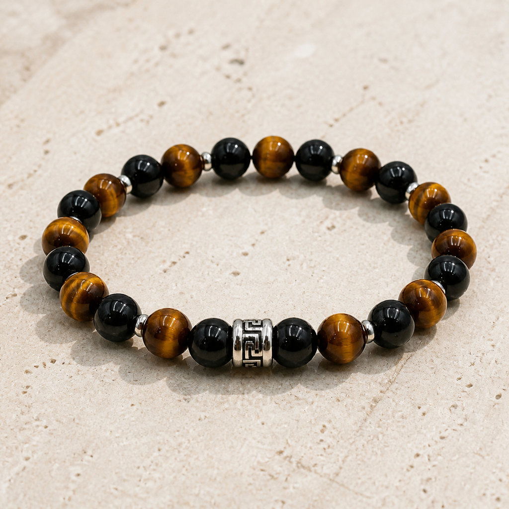 Bracelet Célyos en œil de tigre et onyx