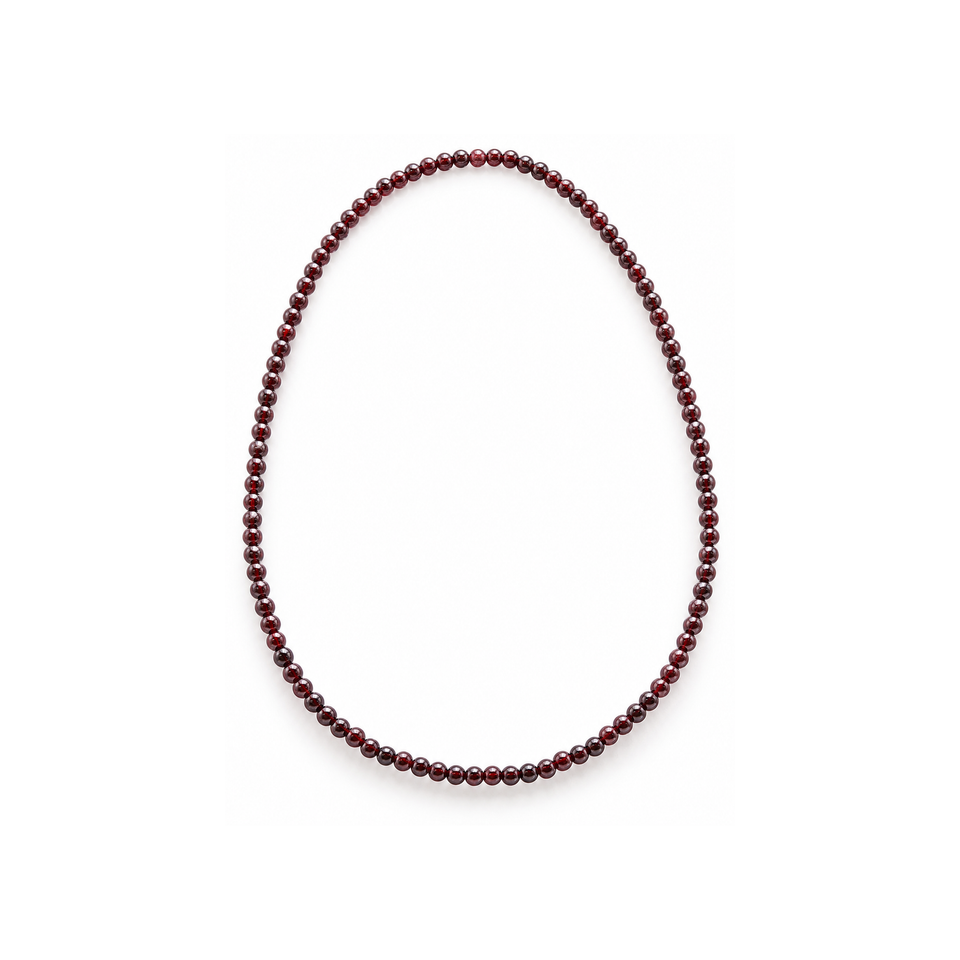 Collier en grenat rouge 4 mm - 45 cm, vue complète sur fond blanc pur