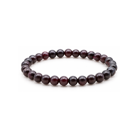 Bracelet en grenat rouge 6 mm, vue complète sur fond blanc pur