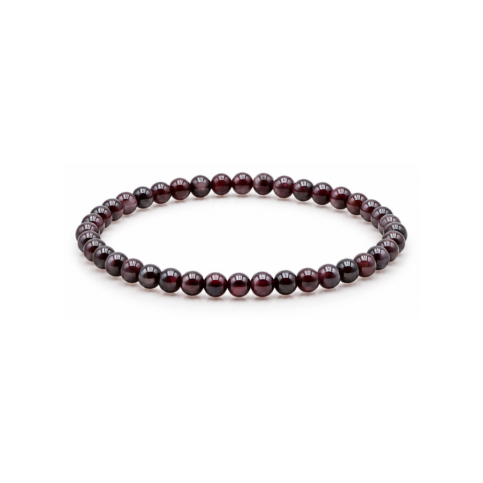 Bracelet en grenat rouge 4 mm, vue complète sur fond blanc pur
