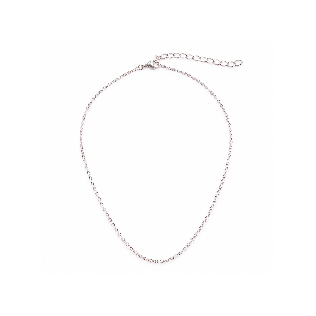 Chaîne argentée maille forçat réglable 45 cm - 02, produit entier seul sur fond blanc