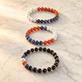 Duo de bracelets supporter français bleu blanc rouge en pierres naturelles