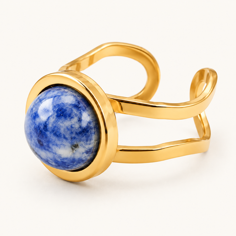 Bague dorée en sodalite - Taille 54