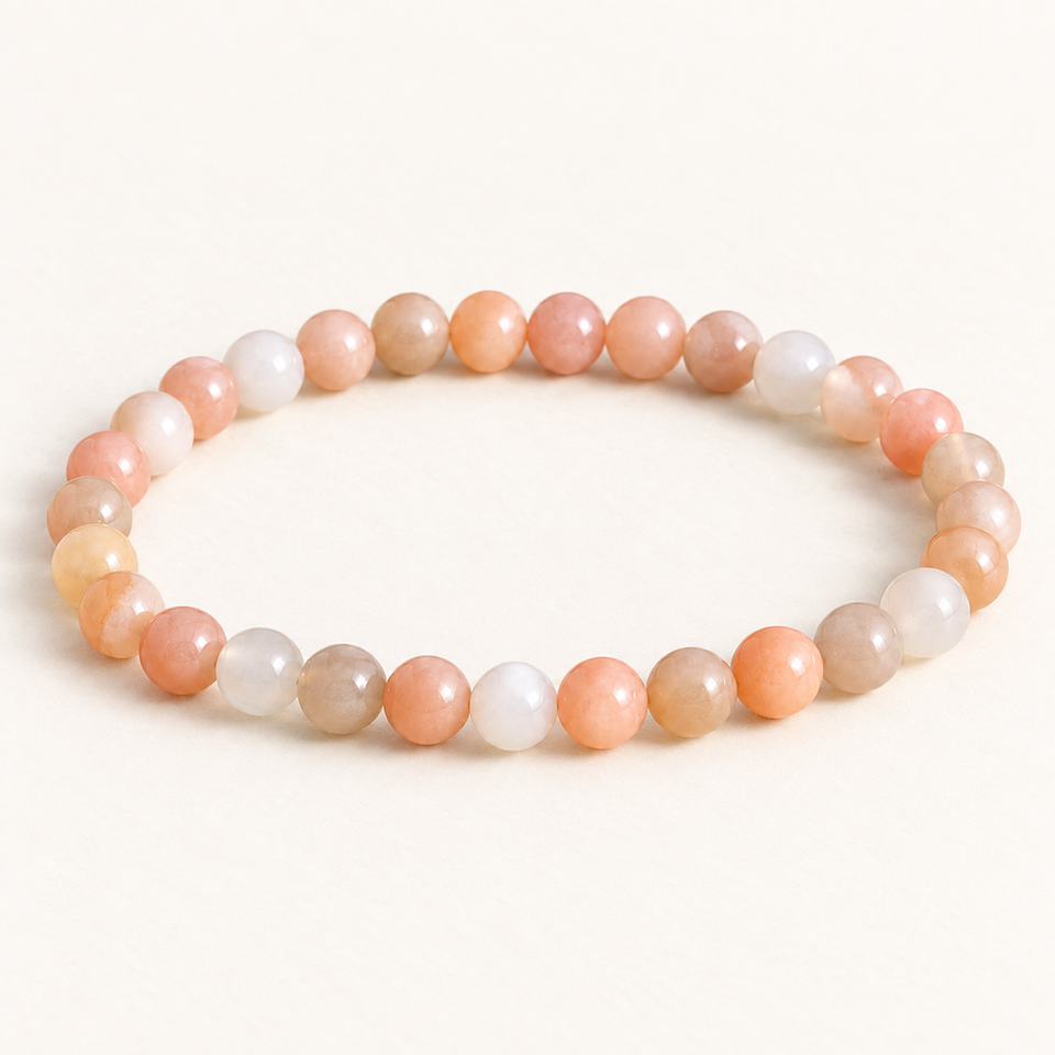 Bracelet en pierre de lune multicolore - Perles de 6 mm sur fond Nacre MilAura
