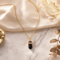 Collier obsidienne noire boho doré