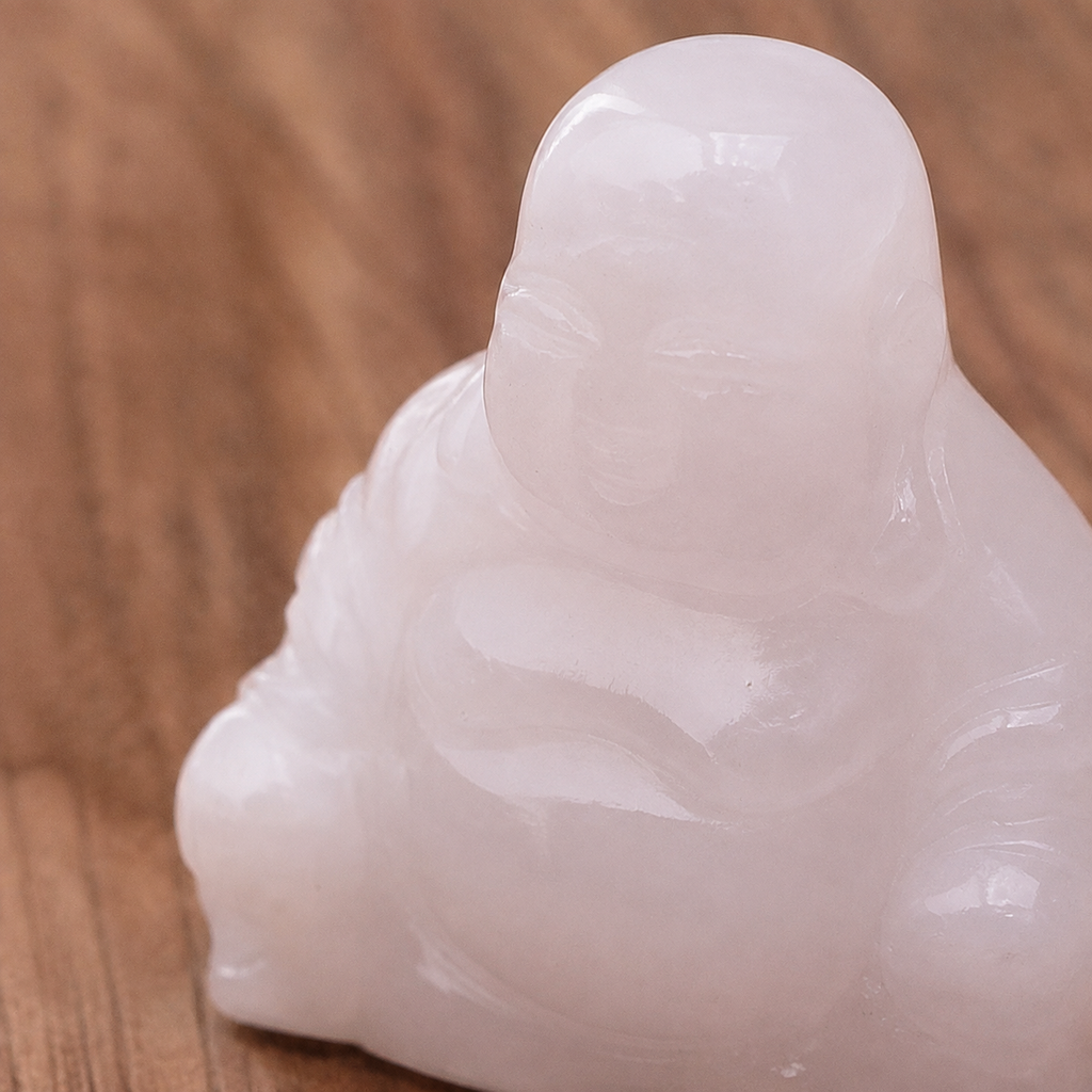 Gros plan du visage et du buste du Bouddha en cristal de roche