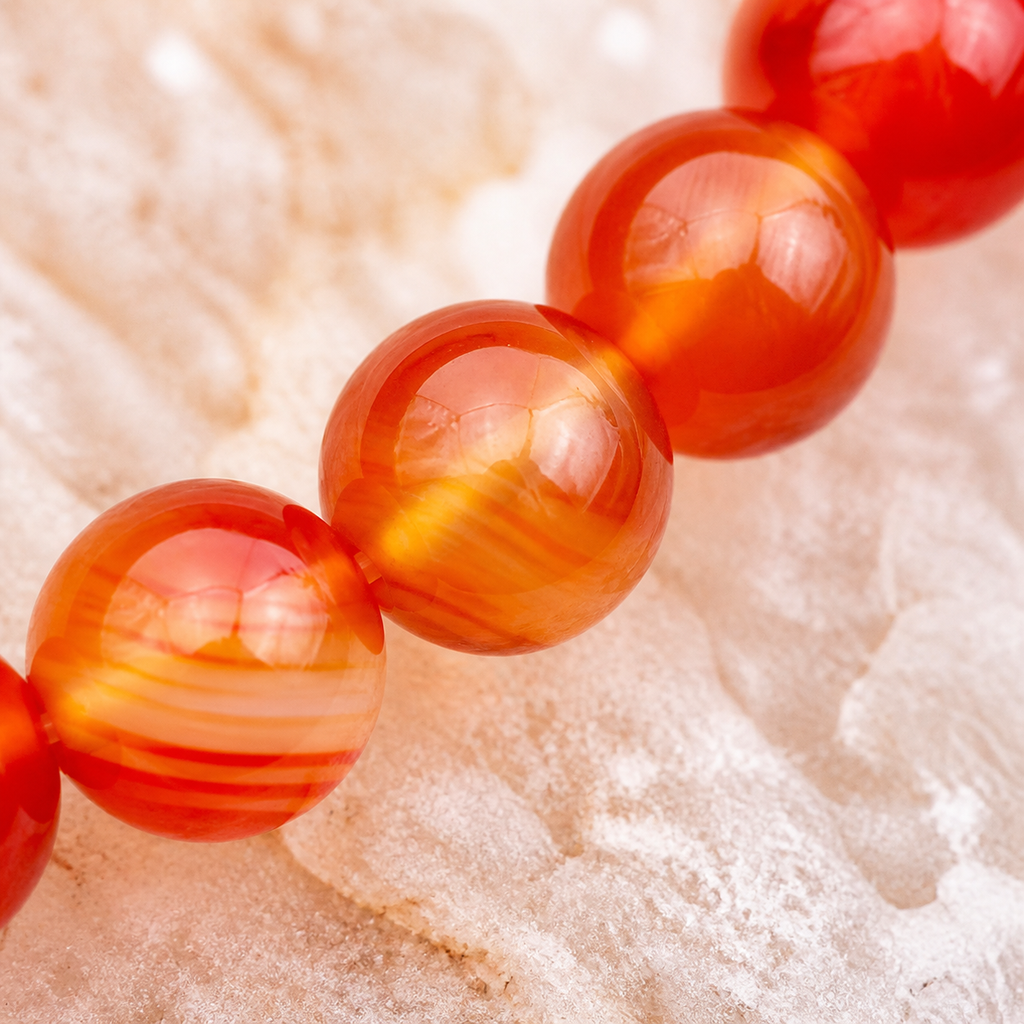Bracelet en agate bandée - Perles de 8 mm, macro de la matière et des détails vérifiés