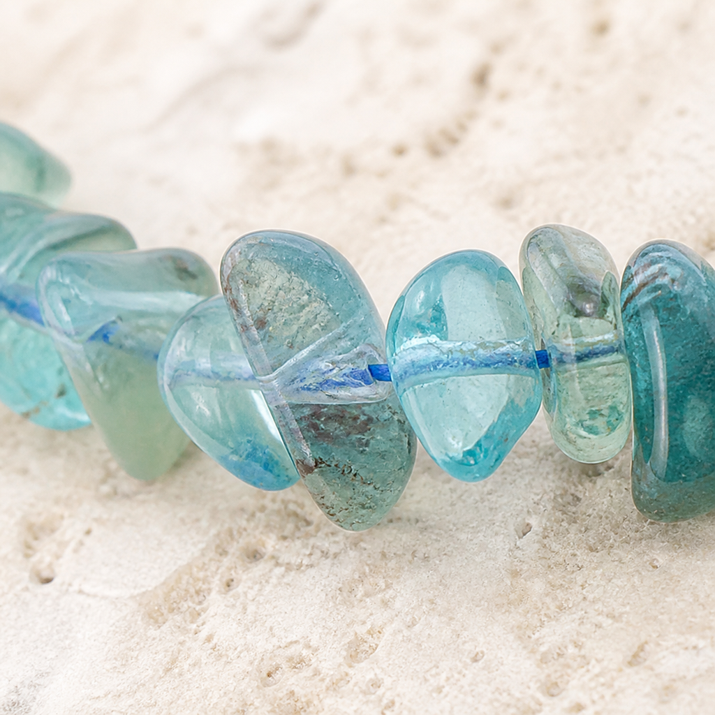 Bracelet baroque en apatite bleue - 16 à 18 cm, macro de la matière et des détails vérifiés