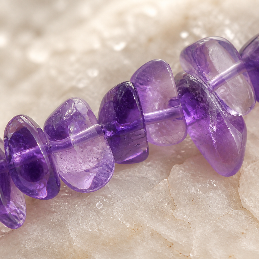 Bracelet baroque en améthyste du Brésil - 16 à 18 cm, macro de la matière et des détails vérifiés
