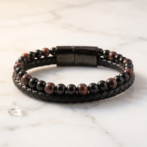 Bracelet Onyx Cuir Noir | MilAura