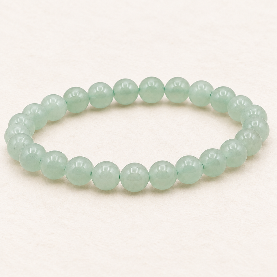 Bracelet en aventurine verte - Perles de 8 mm sur fond Nacre MilAura