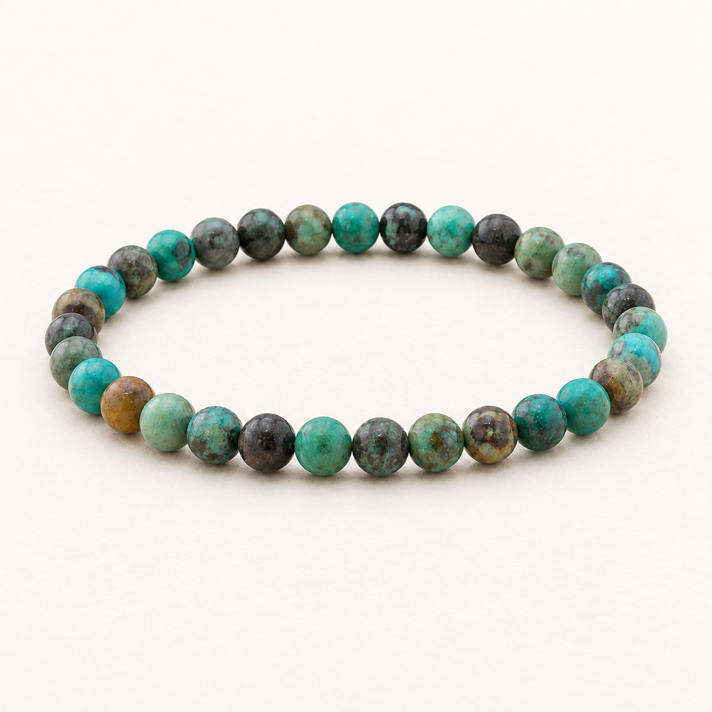 Bracelet en turquoise d'Afrique 6 mm - 16 à 18 cm sur fond Nacre MilAura