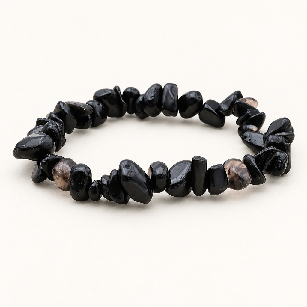 Bracelet baroque en obsidienne mixte - 16 à 18 cm sur fond Nacre MilAura