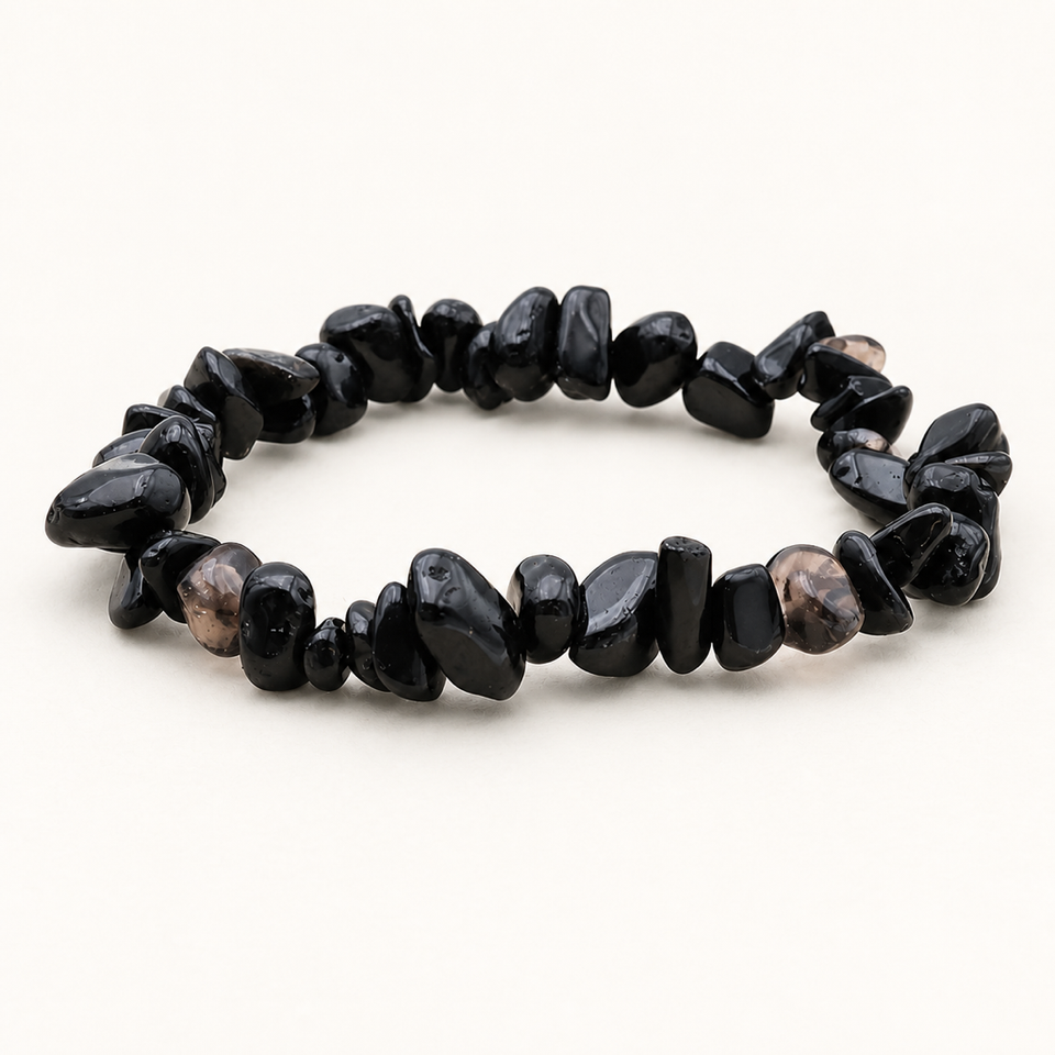 Bracelet baroque en obsidienne mixte - 16 à 18 cm sur fond Nacre MilAura