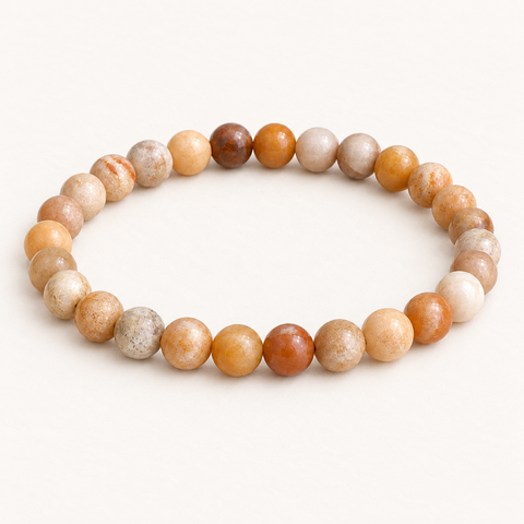 Bracelet en corail fossile 6 mm - 16 à 18 cm sur fond Nacre MilAura