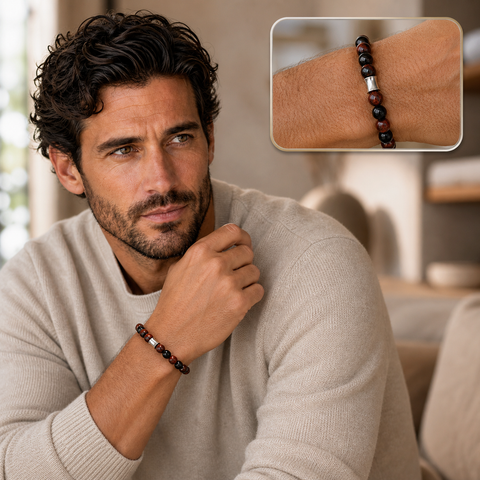 Bracelet Kahel en onyx et œil de taureau, porté en situation