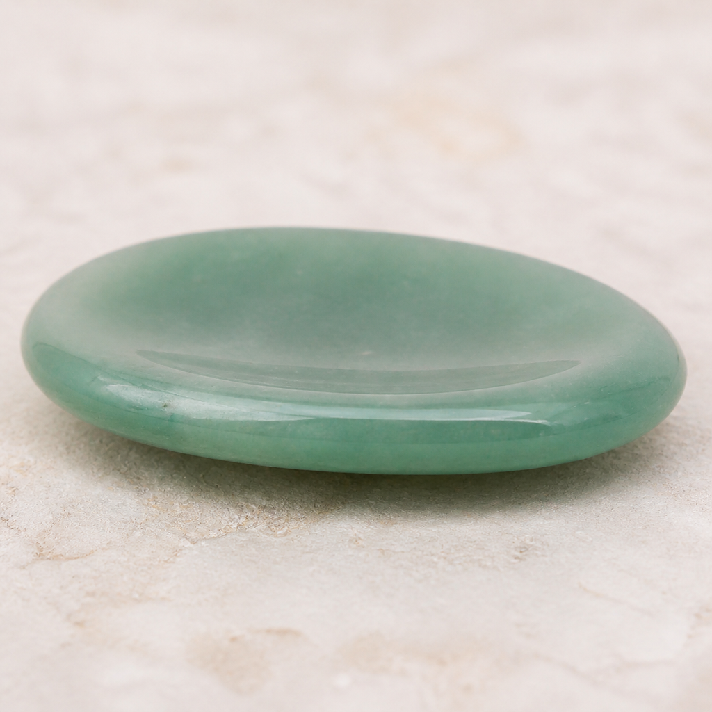 Vue technique de pierre roulée en aventurine verte - galet 45 à 50 mm