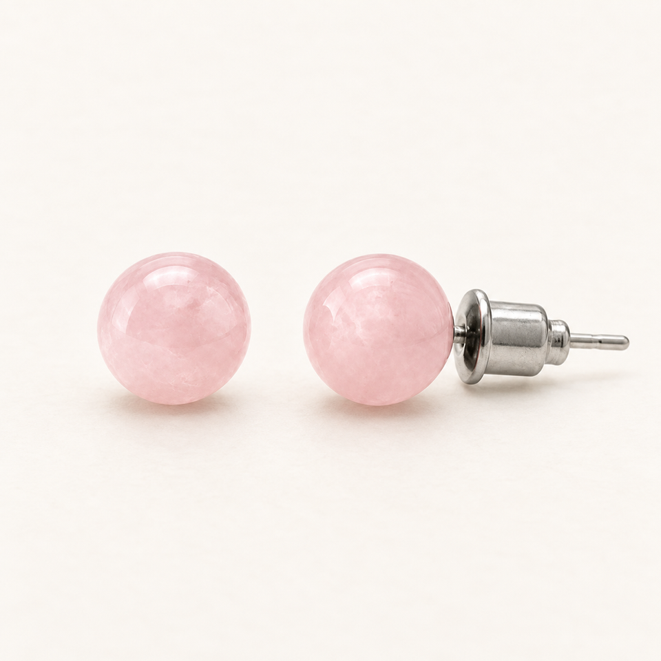 Boucles d'oreilles puces en quartz rose 6 mm