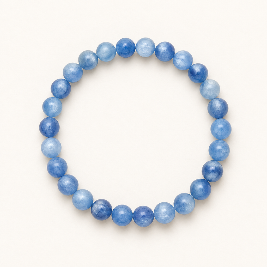 Bracelet en cyanite bleue - Perles de 6 mm sur fond Nacre MilAura
