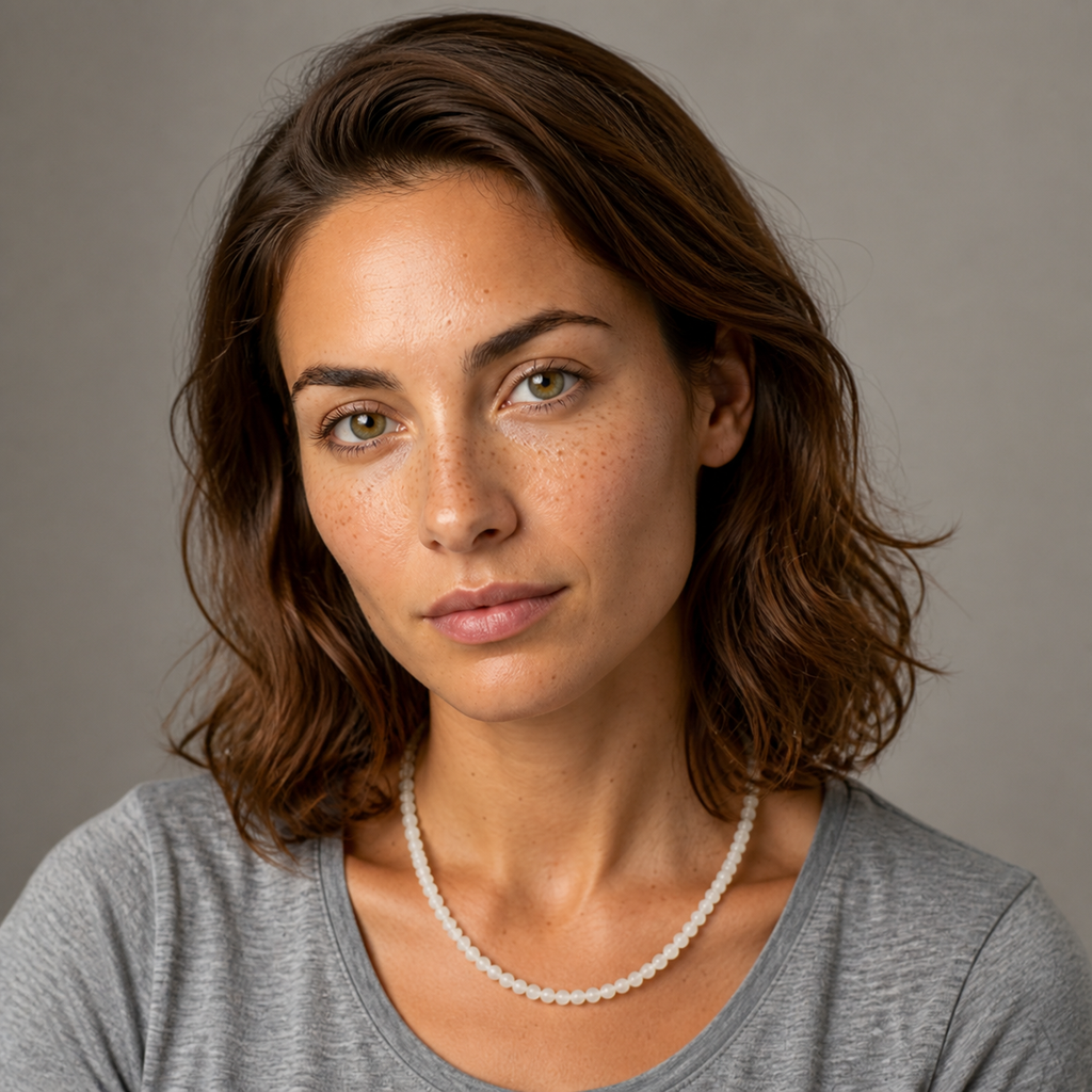 Chloé portant le collier dans une scène de vie contrastée