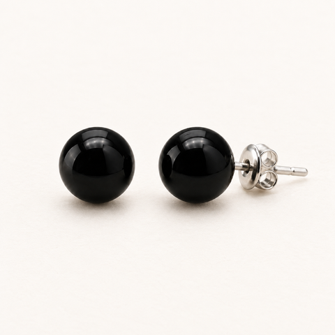 Boucles d'oreilles puces en obsidienne noire - 10 mm sur fond Nacre MilAura