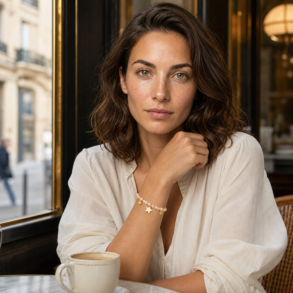 Chloé portant le bracelet avec encart zoom